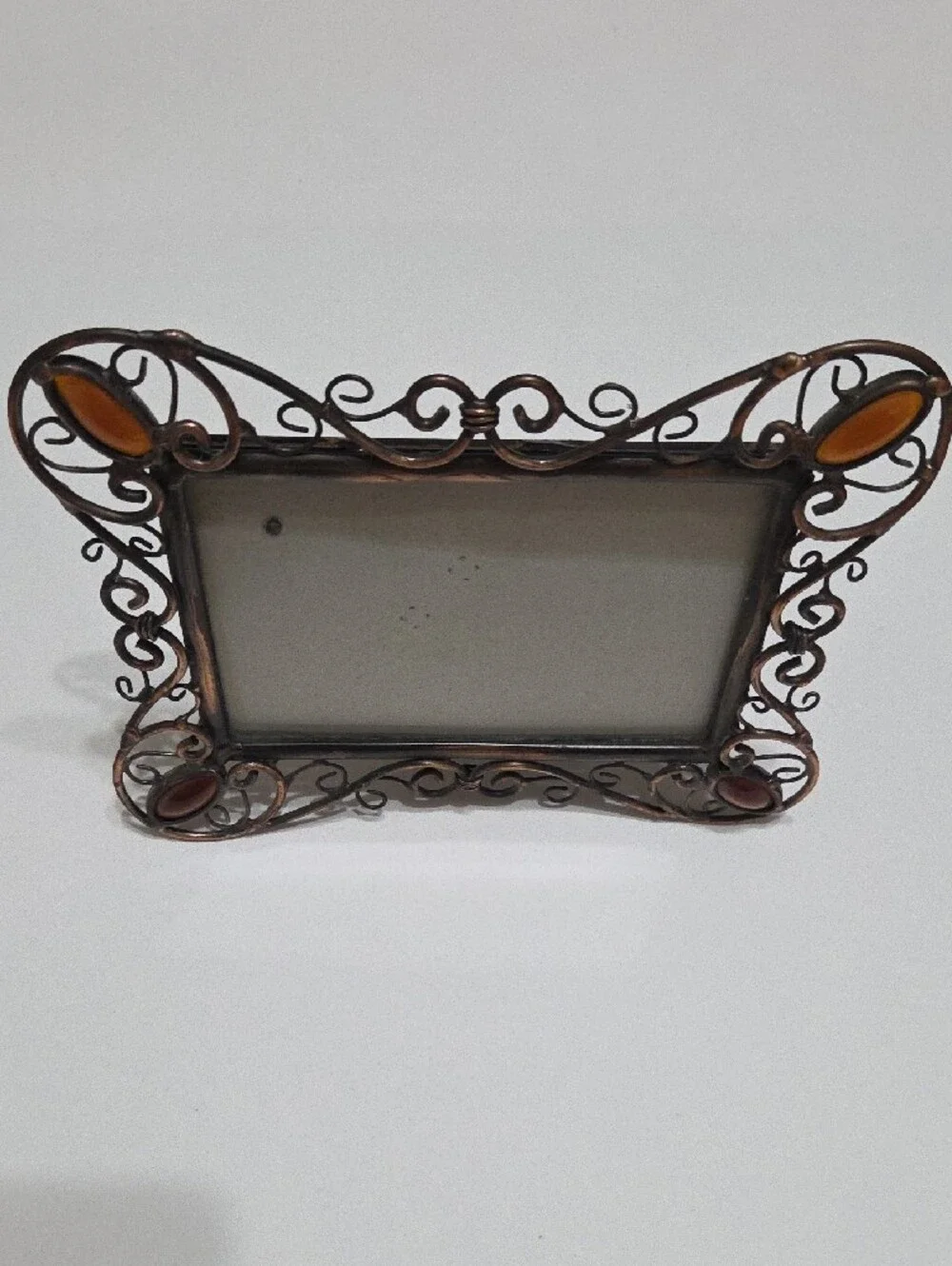 Ornate Copper Metal Picture Frame with Amber Accents